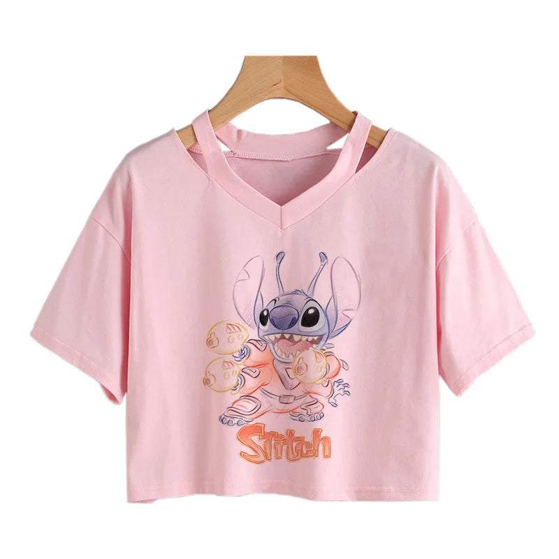 camisa feminina Lilo Stitch, camiseta gráfico streetwearm, top feminino.