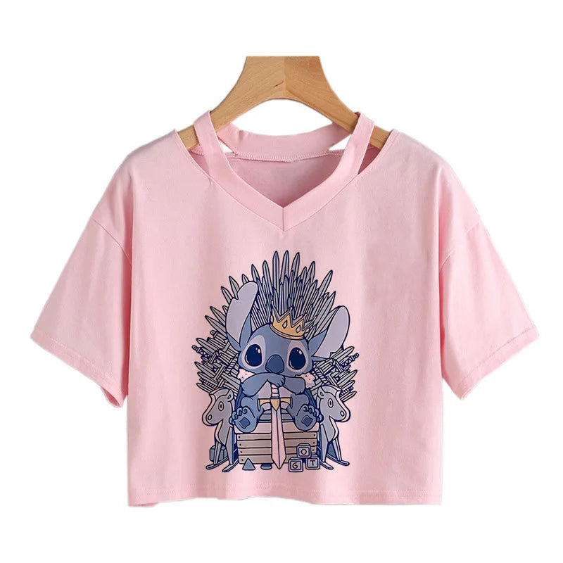 camisa feminina Lilo Stitch, camiseta gráfico streetwearm, top feminino.