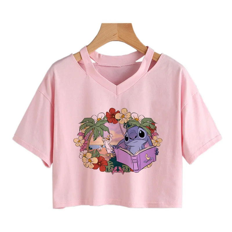 camisa feminina Lilo Stitch, camiseta gráfico streetwearm, top feminino.