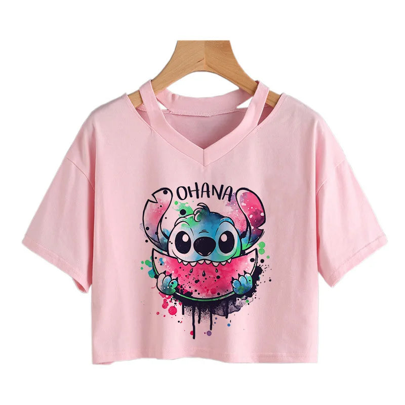 camisa feminina Lilo Stitch, camiseta gráfico streetwearm, top feminino.