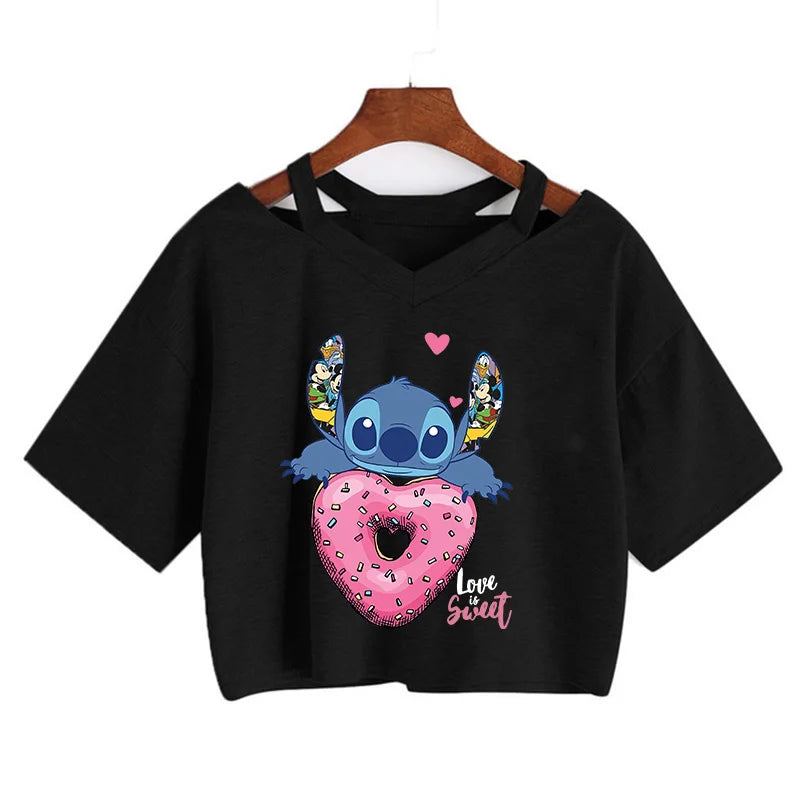 camisa feminina Lilo Stitch, camiseta gráfico streetwearm, top feminino.