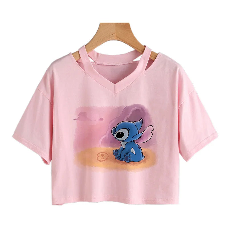 camisa feminina Lilo Stitch, camiseta gráfico streetwearm, top feminino.