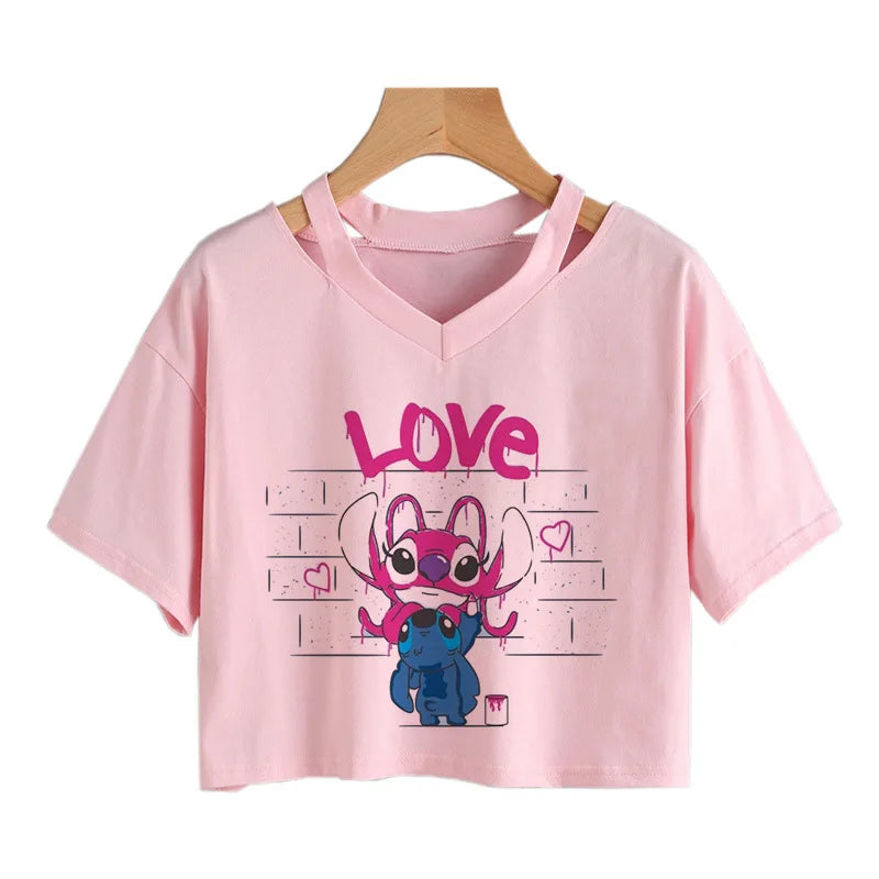 camisa feminina Lilo Stitch, camiseta gráfico streetwearm, top feminino.