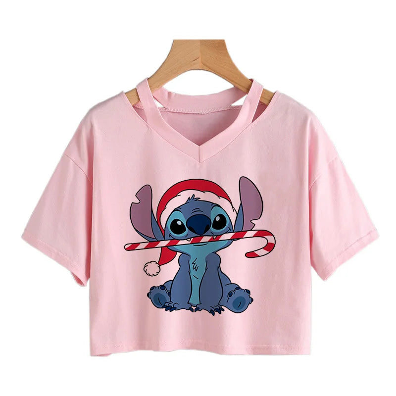 camisa feminina Lilo Stitch, camiseta gráfico streetwearm, top feminino.