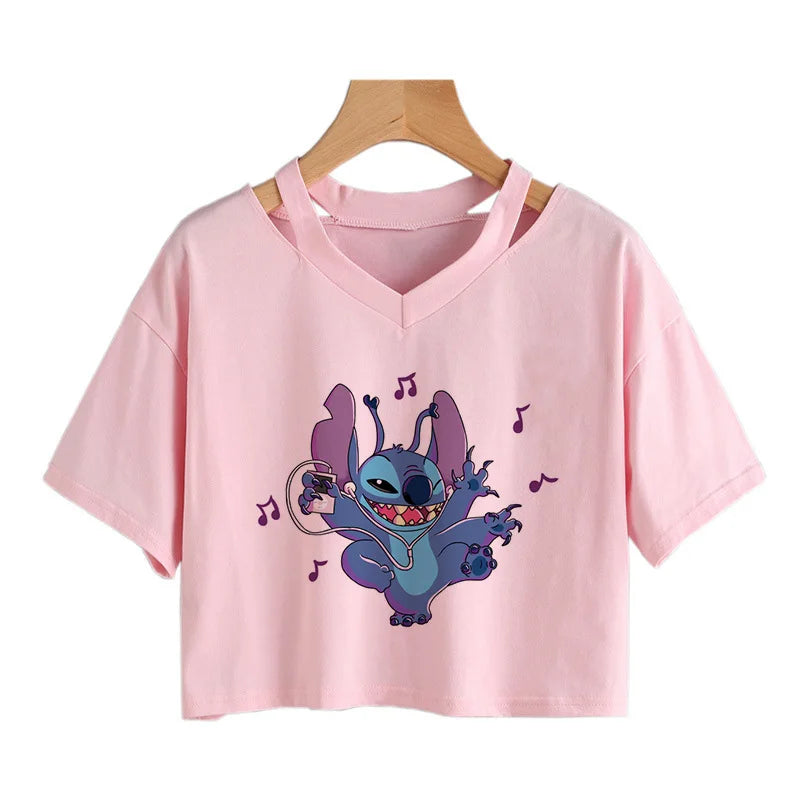 camisa feminina Lilo Stitch, camiseta gráfico streetwearm, top feminino.