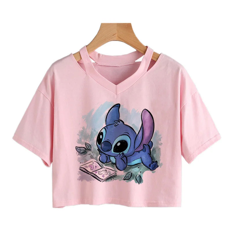 camisa feminina Lilo Stitch, camiseta gráfico streetwearm, top feminino.