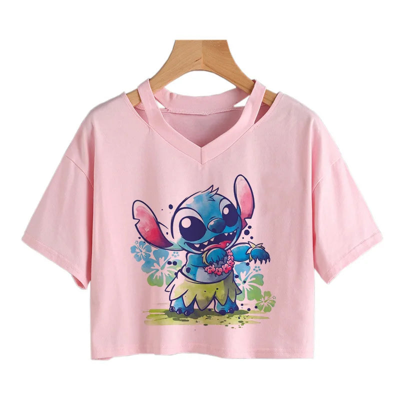 camisa feminina Lilo Stitch, camiseta gráfico streetwearm, top feminino.