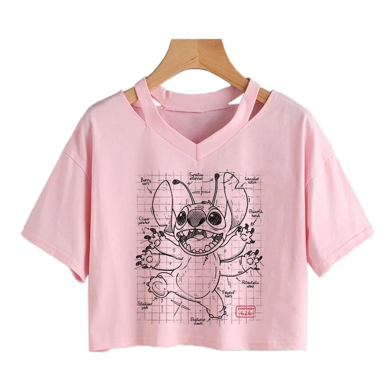 camisa feminina Lilo Stitch, camiseta gráfico streetwearm, top feminino.