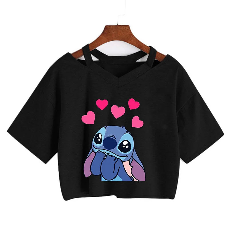 camisa feminina Lilo Stitch, camiseta gráfico streetwearm, top feminino.