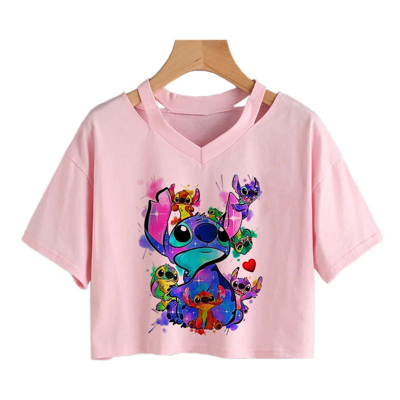 camisa feminina Lilo Stitch, camiseta gráfico streetwearm, top feminino.