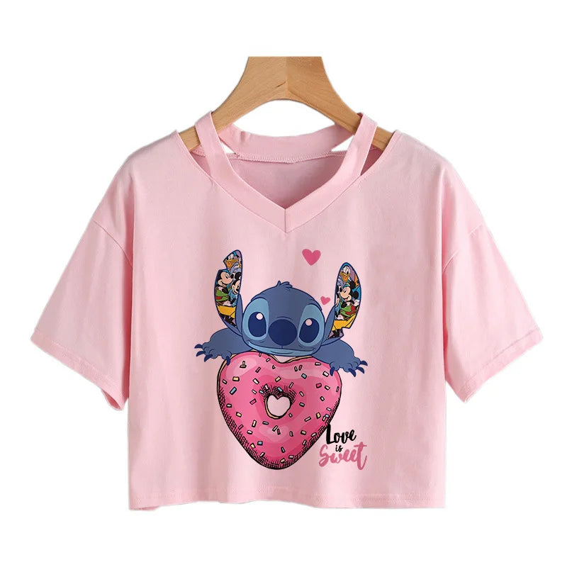 camisa feminina Lilo Stitch, camiseta gráfico streetwearm, top feminino.