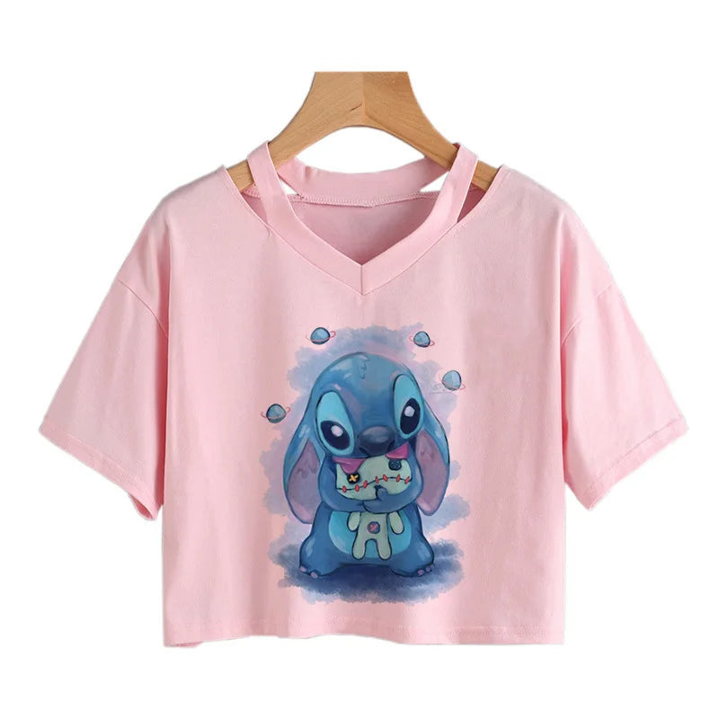 camisa feminina Lilo Stitch, camiseta gráfico streetwearm, top feminino.