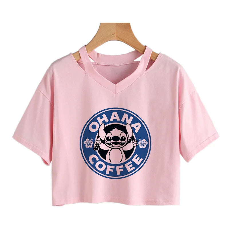 camisa feminina Lilo Stitch, camiseta gráfico streetwearm, top feminino.