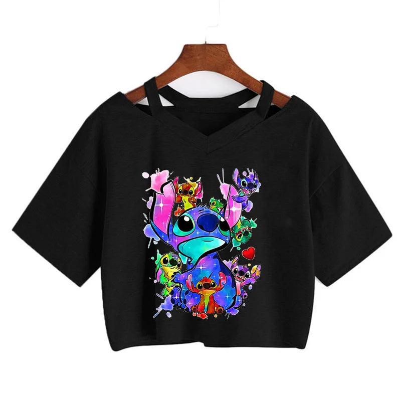 camisa feminina Lilo Stitch, camiseta gráfico streetwearm, top feminino.