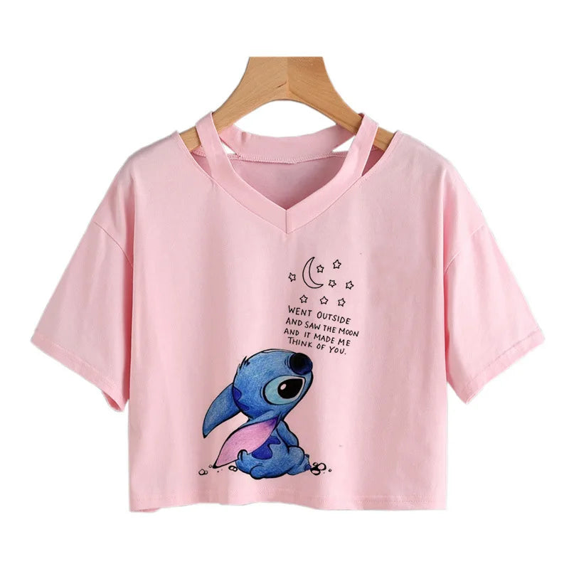 camisa feminina Lilo Stitch, camiseta gráfico streetwearm, top feminino.