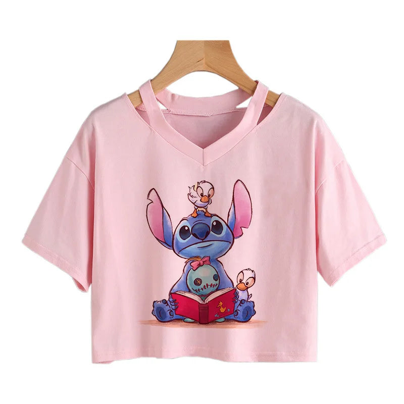 camisa feminina Lilo Stitch, camiseta gráfico streetwearm, top feminino.