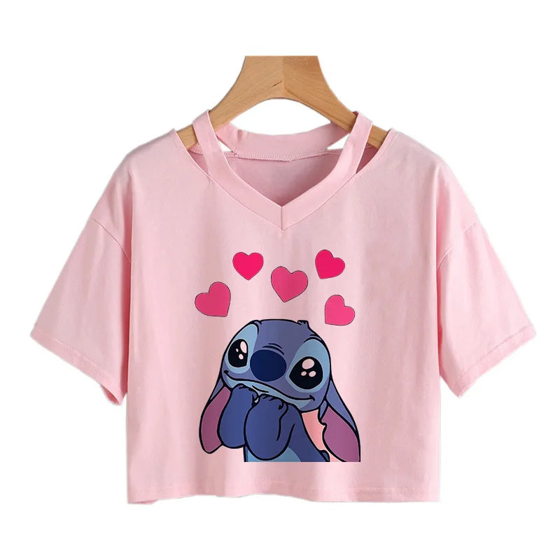 camisa feminina Lilo Stitch, camiseta gráfico streetwearm, top feminino.