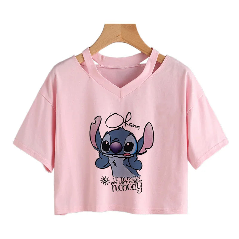 camisa feminina Lilo Stitch, camiseta gráfico streetwearm, top feminino.