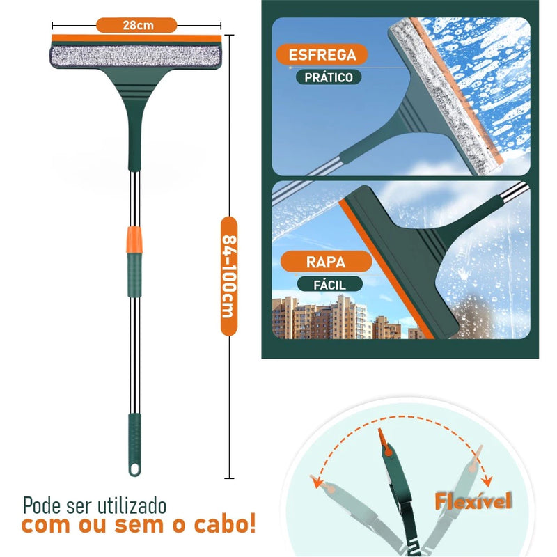 Rodo Vassoura Mágico Mop para Limpeza de Casa Cozinha Banheiro Quintal (4 em 1) Cabo Flexível Grande/Rodo Limpa Vidros Cabo De Uso Profissional Extensível 2 Em 1