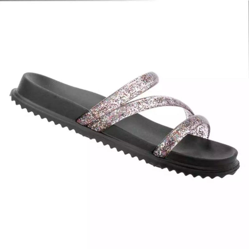 Sandália Papete Birken Glitter Rasteirinha Feminina Brilho Chinelo Confortável