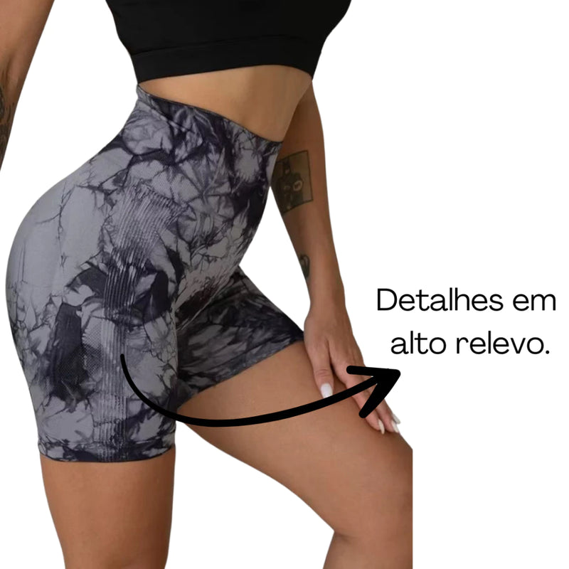 Kit 2 ou 1 Shorts Feminino Academia Marmorizado Zero Transparencia Cintura Alta Levanta Bumbum