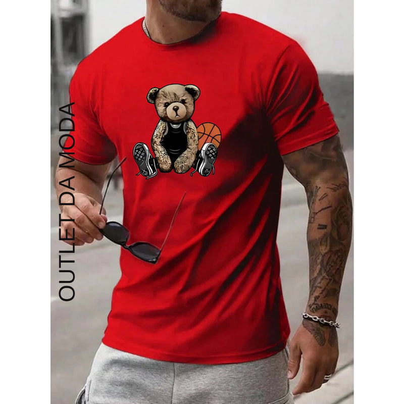 Camiseta Masculina Urso Basquete Camisa 100% algodão malha premium