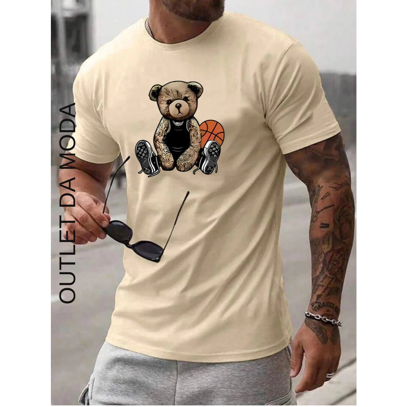 Camiseta Masculina Urso Basquete Camisa 100% algodão malha premium