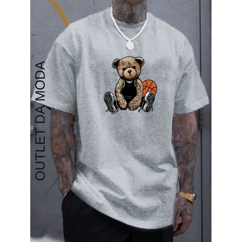 Camiseta Masculina Urso Basquete Camisa 100% algodão malha premium