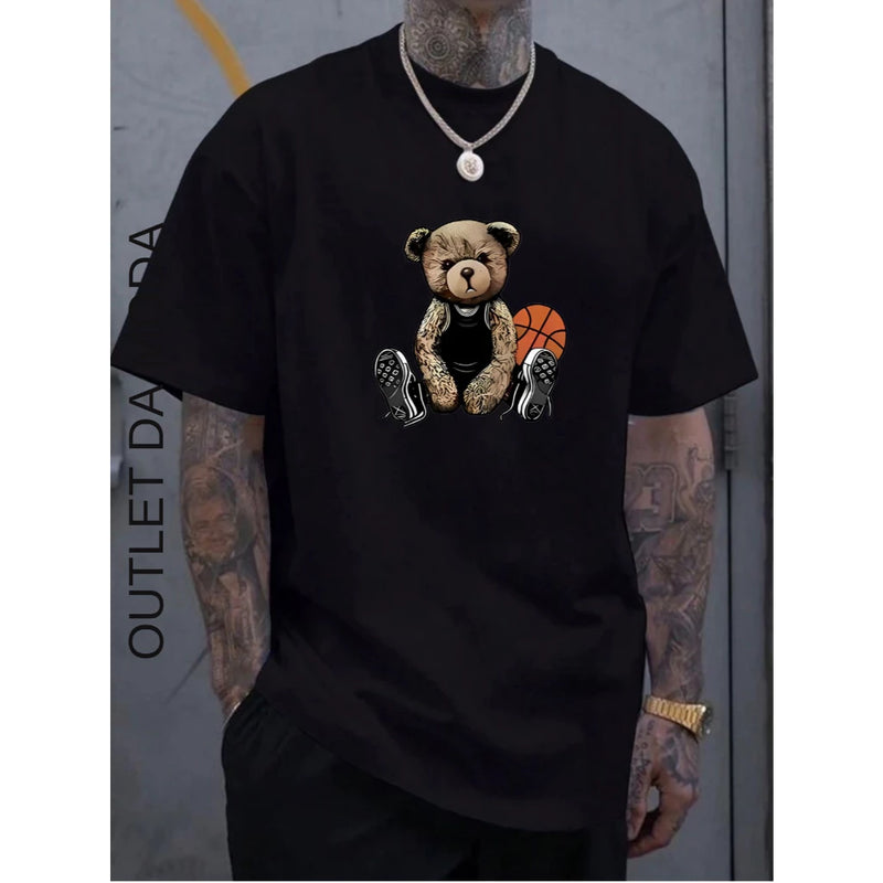 Camiseta Masculina Urso Basquete Camisa 100% algodão malha premium