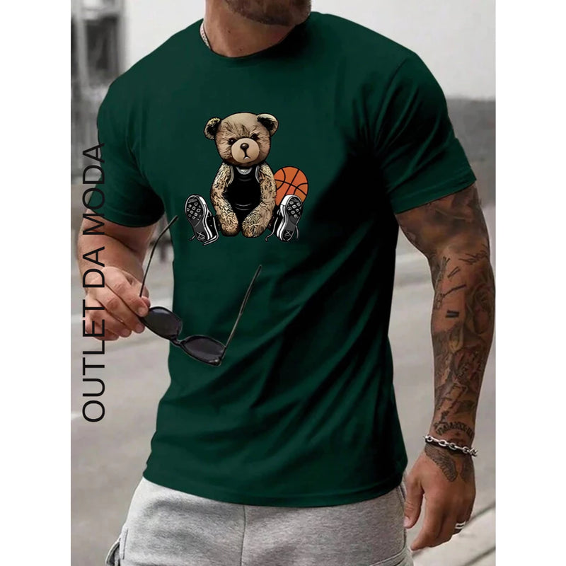 Camiseta Masculina Urso Basquete Camisa 100% algodão malha premium