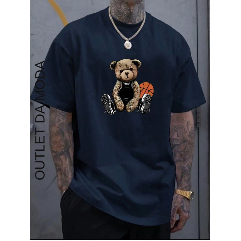 Camiseta Masculina Urso Basquete Camisa 100% algodão malha premium