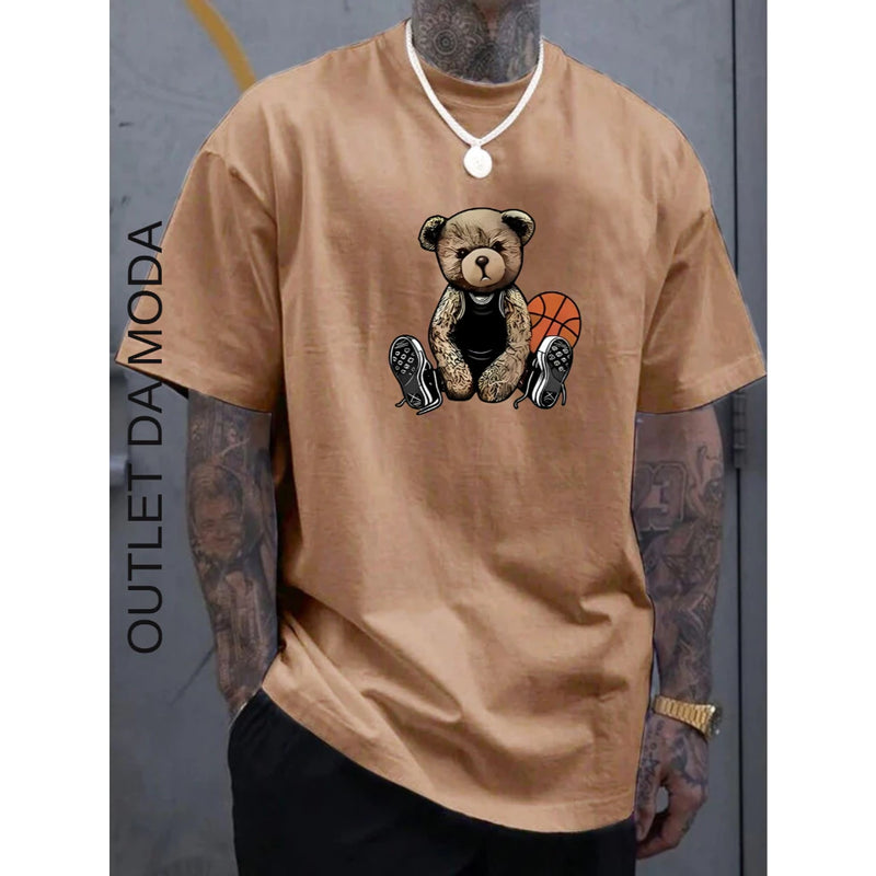 Camiseta Masculina Urso Basquete Camisa 100% algodão malha premium