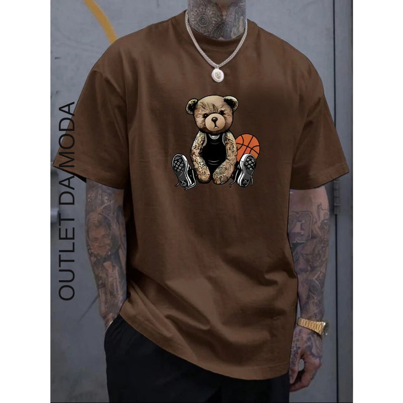 Camiseta Masculina Urso Basquete Camisa 100% algodão malha premium