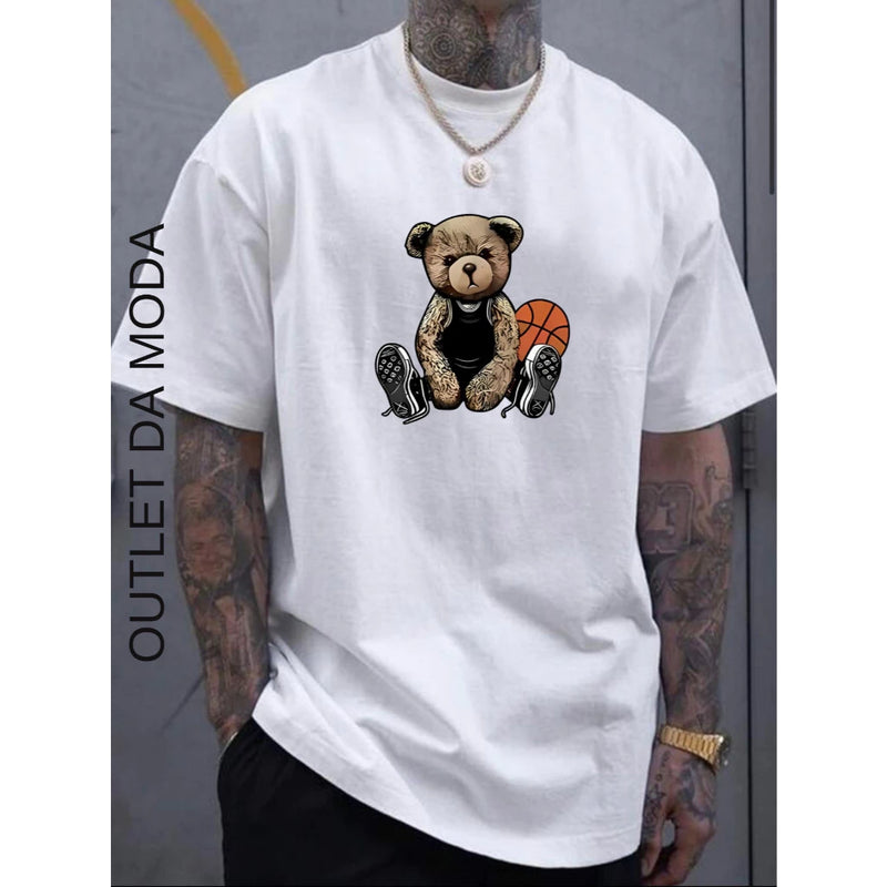 Camiseta Masculina Urso Basquete Camisa 100% algodão malha premium